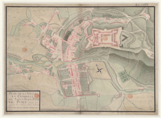 1730 - Plan de la Ville et Citadelle de Saint Jean Pied de Port relatif aux projets des ouvrages à faire en l'année